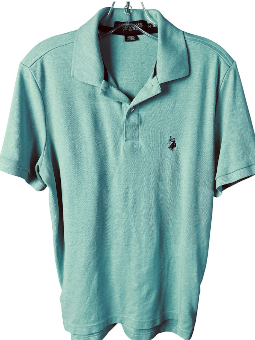 Men's medium athleisure U.S. Polo Assn  luxury feel teal short sleeve shirt.